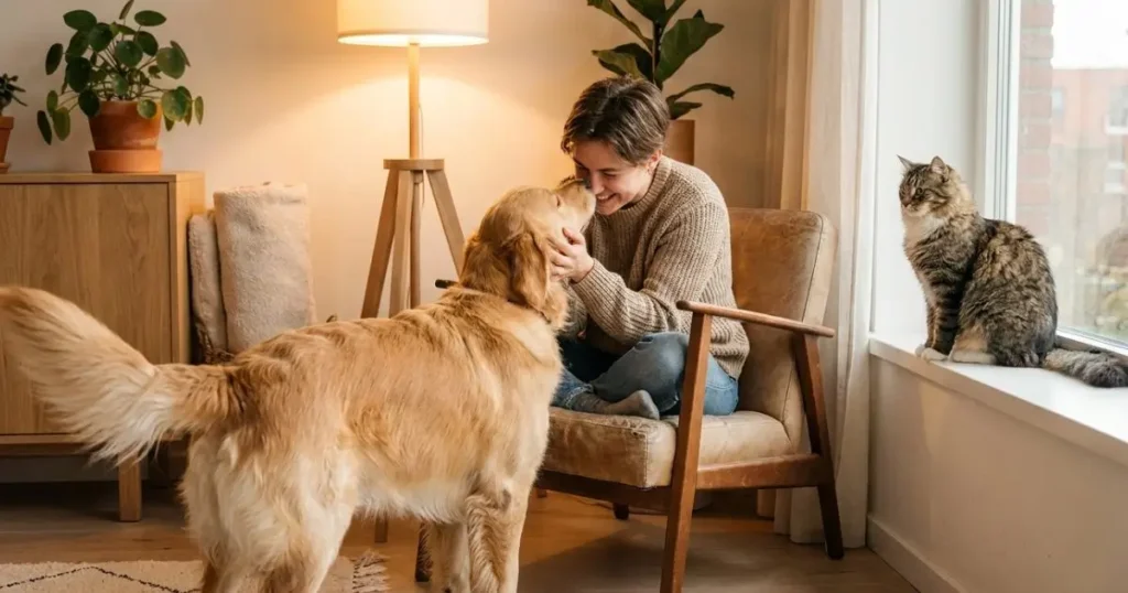 dog vs cat companionship showing affectionate dog and independent cat behavior