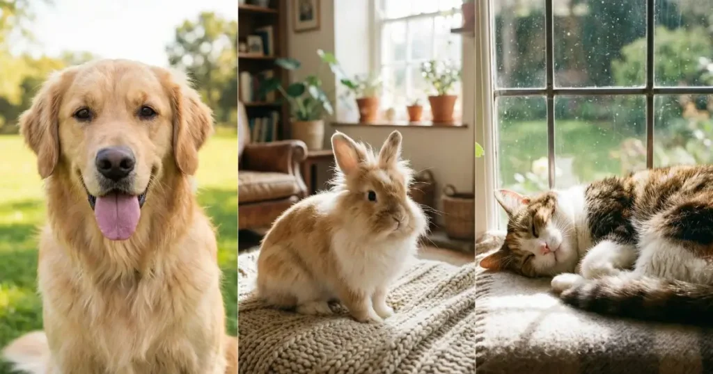 common pet mammals including dog cat and rabbit for beginners