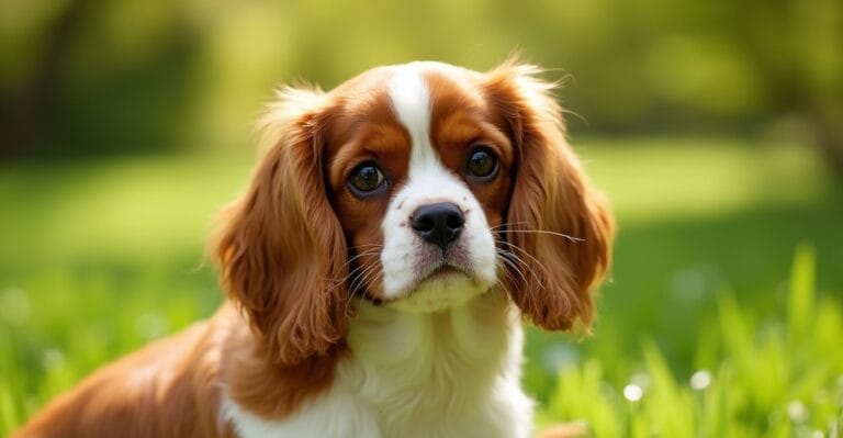 Cavalier King Charles Spaniel in a sunlit park setting