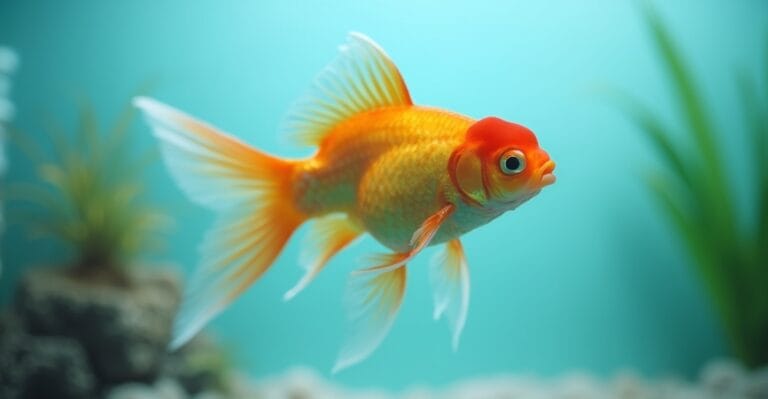 A vibrant Goldfish swimming gracefully in a planted aquarium